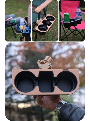 Özbience Kamp Sandalye Bardaklık ve Telefon Tutucu, Bej Renk