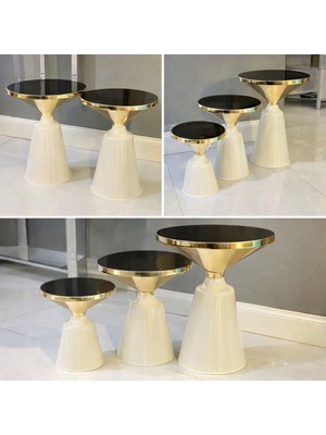 Şar Mobilya Modern Gold Metal Ayaklı Zigon Sehpa – Parlak Beyaz Gövde, Lüks Tasarım Yan Sehpa (Tekli / Set Yapılabilir)