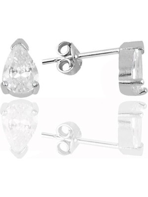 Normadia Şık Gümüş Rodyumlu Zirkon Taşlı Damla Küpe, Zarif ve Parlak Tasarım