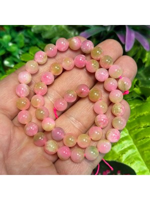 Taş Uzmanı Küre Yosunlı Pembe Renkli Kuvars Taşı 8 mm