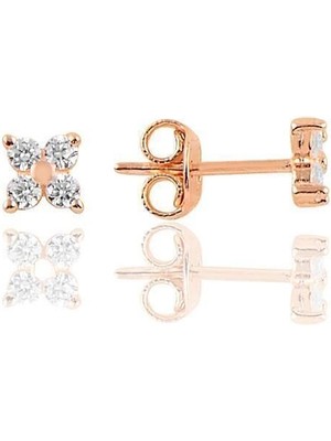 Normadia Gümüş Mini Yonca Zirkon Taşlı Küpe, Şık ve Zarif Takı Hediye