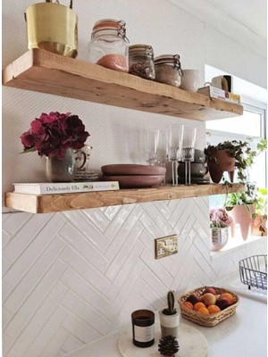 Copperwood 2'li Ahşap Duvar Rafı - 15X80 cm ,