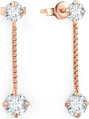 Normadia Gümüş 925 Ayar 4-5 mm Zincirli Star Kesim Zirkon Taşlı Rose Küpe