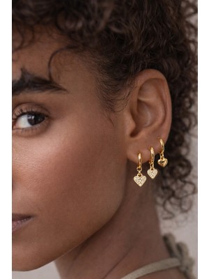 Sacce Scarves & Accessories Kalpli Küpe Seti 3'lü Altın Rodyum Kaplama Zirkon Taşlı