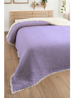 Sevim 5 Katlı Dolgulu Müslin Yorgan 240X260 Cm- Battal Boy Yatak Örtüsü-- Lila