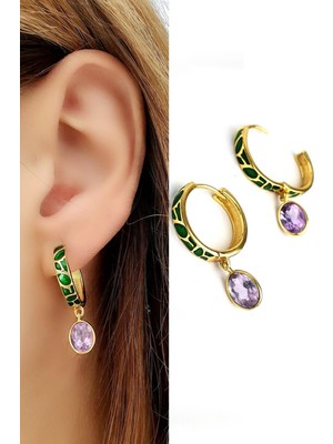 Normadia Ametist Taşlı 925 Ayar Gümüş ve Altın Kaplama Mineli Zarif Küpe