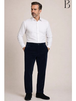 Rahat Kesim Kışlık Içi Polarlı Açık Lacivert Erkek Kadife Baba Pantolon