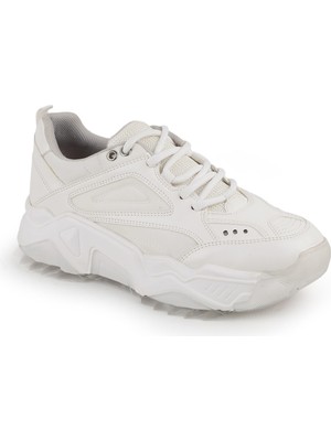 LBR Libero L083.65118 Beyaz Hakiki Antik Deri Kadın Sneaker - Yüksek Termo Tabanlı ve Konforlu Kalın Taban Spor Ayakkabı