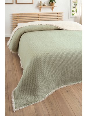 Sevim 5 Katlı Dolgulu Müslin Yorgan 240X260 Cm- Battal Boy Yatak Örtüsü-Yeşil