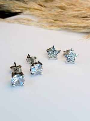 Normadia 925 Ayar Gümüş Zirkon Yıldız Tasarım Kadın Küpe, Şık Hediye