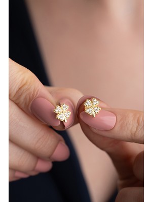 Normadia Parlak 925 Ayar Gümüş Yonca Tasarımlı Şık Küpe