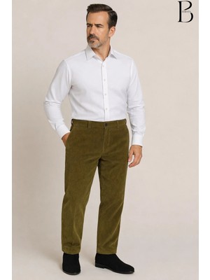 BURSPA Rahat Kesim Kışlık Içi Polarlı Açık Yeşil Erkek Kadife Pantolon