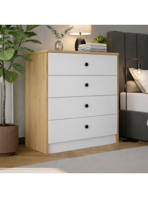 Misterium Astra 4 Çekmeceli Geniş Saklama Alanlı Şifonyer - Safir Meşe