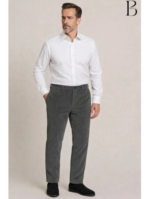 BURSPA Rahat Kesim Kışlık Içi Polarlı Gri Erkek Kadife Baba Pantolon