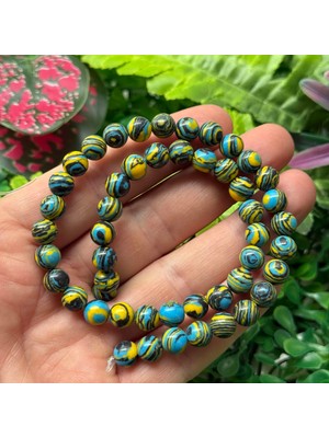 Taş Uzmanı Küre Mavi Sarı Çizgili Sıkma Malakit Taşı 8 mm