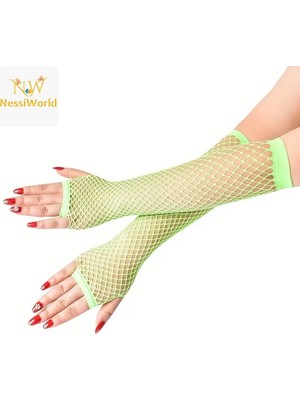 Lunirawear Lunı 80’ler 90’lar Retro Neon Yeşil File Parmaksız Eldiven 26 cm 968547