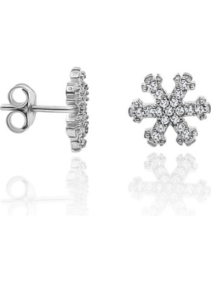 Normadia Kadın Gümüş Küpe, Kar Tanesi Tasarımı, Taşlı, 925 Ayar, Şık Takı