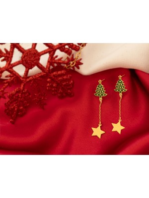 Normadia Yılbaşına Özel Gümüş Mineli Sallantılı Çam Ağacı Küpe