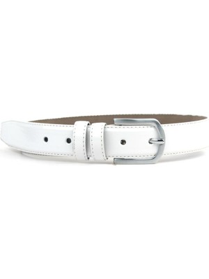 Rakerplus Beyaz Rugan 3 cm  (85-110cm) Erkek Çocuk Klasik Kemer