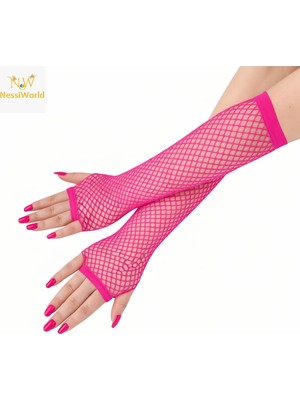Lunirawear Lunı 80’ler 90’lar Retro Neon Fuşya Şeker Pembesi File Parmaksız Eldiven 26 cm 968547