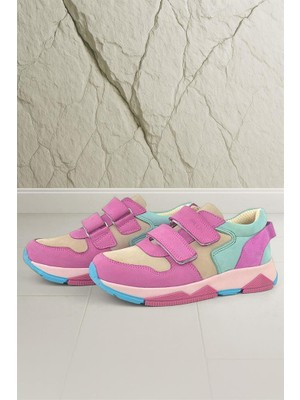 Rakerplus Hakiki Deri Fuşya Pembe Çocuk Sneakers Spor Ayakkabı