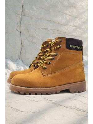 Rakerplus Neson Hakiki Deri Rahat Sarı Fermuarlı Unisex Çocuk Bot