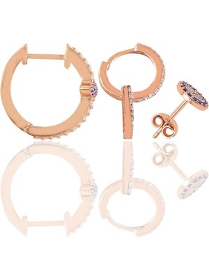 Normadia Gümüş Rose Zirkon Taşlı Mekik Nazarlı Kombin Küpe, Şık ve Parlak Tasarım