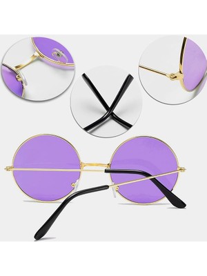 Platin Store  Yuvarlak Cam John Lennon Tarzı Gümüş Çerçeveli Mor Gözlük Zeyd