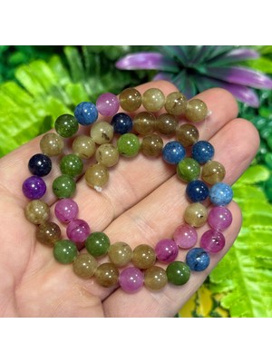 Taş Uzmanı Küre Turmalin Renkli Kuvars Taşı 8 mm