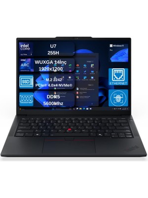 Lenovo Thinkpad E14 Gen 7 Intel Core Ultra 7 255H Aı 24GB Ddr5 2tb SSD Intel® Arc™ 140T 14" Wuxga (1920X1200) IPS Windows 11 Pro Taşınabilir Bilgisayar+Mouse Hediyeli 21SX007CTXOX13