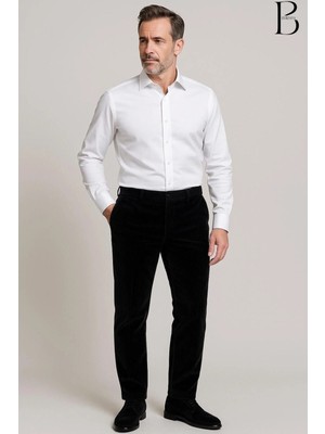 BURSPA Rahat Kesim Kışlık Içi Polarlı Siyah Erkek Baba Kadife Pantolon