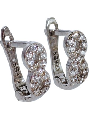 925 Ayar Gümüş Zirkon Taşlı Sonsuzluk Temalı J Model Çocuk Genç Küpe Yılbaşı Yeni Yıl Hediye