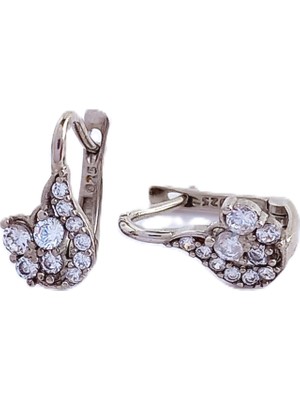 925 Ayar Gümüş Zirkon Taşlı Lale Çiçek J Model Çocuk Küpe Yılbaşı Yeni Yıl Hediye