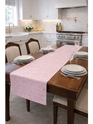 Rona Home Premium Kalite Kumaş Pembe Ranır Desenli Şık Masa Runner Ranır Takımı Leke Tutmaz Modern Runner