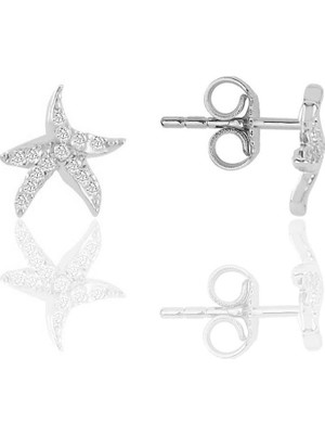 Normadia Parlak Gümüş Rodyumlu Zirkon Taşlı Deniz Yıldızı Küpe, Şık ve Zarif Tasarım