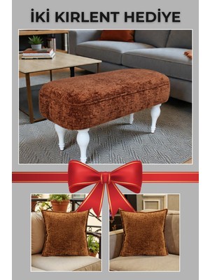 Visionario Dikdörtgen Puf – Callısto Ithal Kadife Kumaş Beyaz Ahşap Ayaklı Modern Tasarım Kırlent Hediyeli