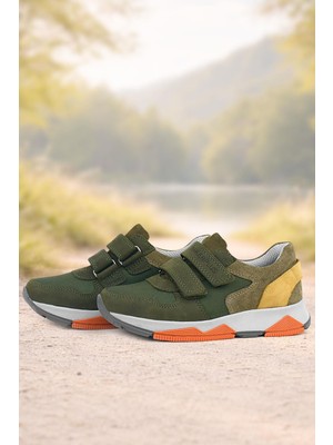 Rakerplus Hakiki Deri Yeşil Çocuk Cırtlı Sneakers Spor Ayakkabı