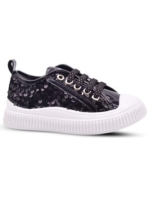 Kids A More Sweet Kız Çocuk Pullu ve Bağcıklı Siyah Renk Sneaker