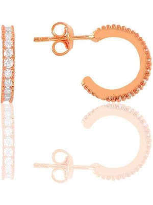 Normadia Parlak Gümüş Rose Zirkon Taşlı Tamtur Halka Küpe Şık Takı