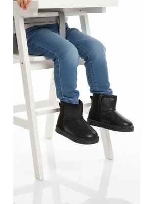 Aspor Siyah Simli Içi Kürklü Fermuarlı Kız Bebek Düz Bot