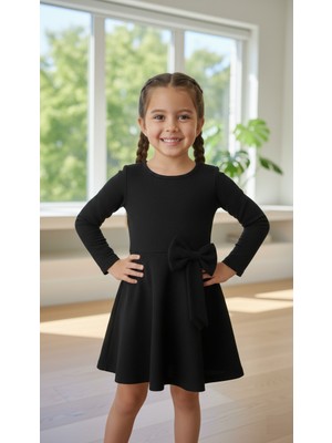 İnebolu Kids Kız Çocuk Fiyonk Detaylı Pamuklu Siyah Elbise