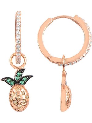 Normadia Parlak Gümüş Ananas Desenli Halkalı Küpe, Şık ve Zarif Takı