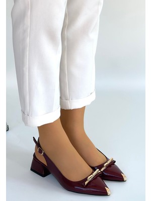 Pabucmarketi Bordo Rugan Kadın Topuklu Ayakkabı