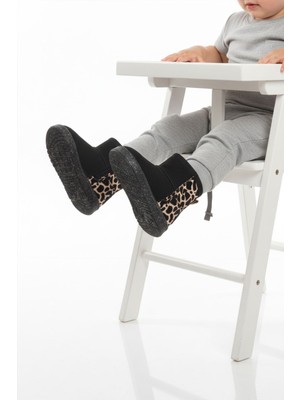 Aspor Siyah Leopar Içi Kürklü Fermuarlı Kız Bebek Düz Bot