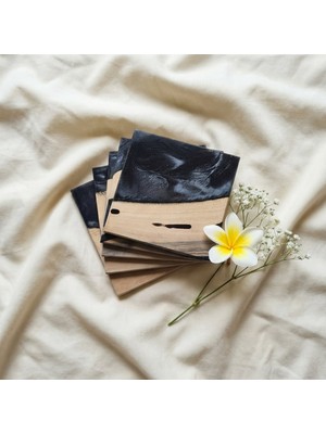 Ceviz & Siyah Epoksi Bardak Altlığı Seti 6’lı, El Yapımı Ceviz Ahşap, 12X12 Cm, Modern & Şık Tasarım