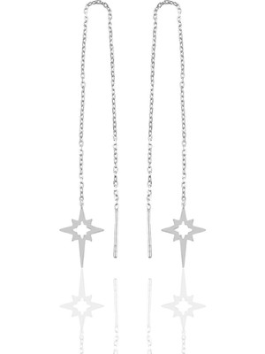 Normadia Gümüş Rodyumlu Kutup Yıldızı Zincirli Küpe, Şık ve Zarif Takı