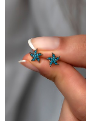 Normadia 925 Ayar Gümüş Rose Turkuaz Deniz Yıldızı Küpe, Şık ve Zarif Tasarım