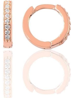 Normadia 12 mm Rose Zirkon Taşlı Gümüş Halka Küpe, Şık ve Zarif Takı