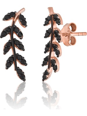 Normadia 925 Ayar Gümüş Zirkon Taşlı Mat Rose Kaplama Yaprak Modeli Küpe