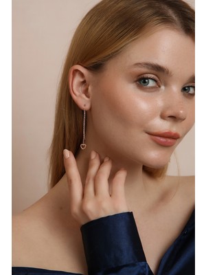 Normadia 925 Ayar Gümüş Kalp Model Zincir Kadın Küpe, Şık ve Zarif Takı